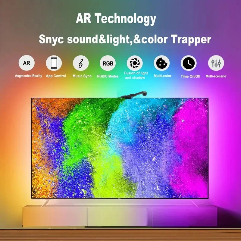 Tira de retroiluminación LED RGBIC para TV con cámara, Control por aplicación, sincronización de música, luces inteligentes para sala de juegos, iluminación ambiental de 55-75 pulgadas