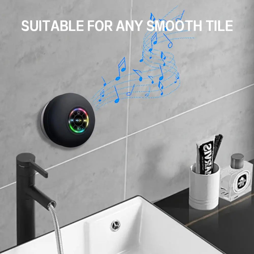 Altavoz Bluetooth resistente al agua con luces LED coloridas, fuerte ventosa y soporte para teléfono, mini altavoz portátil para exteriores/espectáculos
