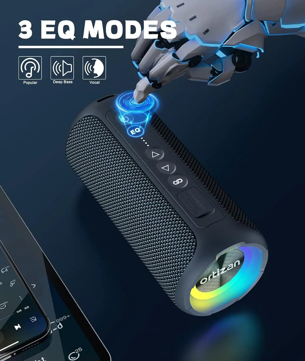 Altavoces Bluetooth Ortizan 40W altavoz inalámbrico portátil para exteriores con graves mejorados 30 horas IP7 altavoz de ducha impermeable Bluetooth 5,3