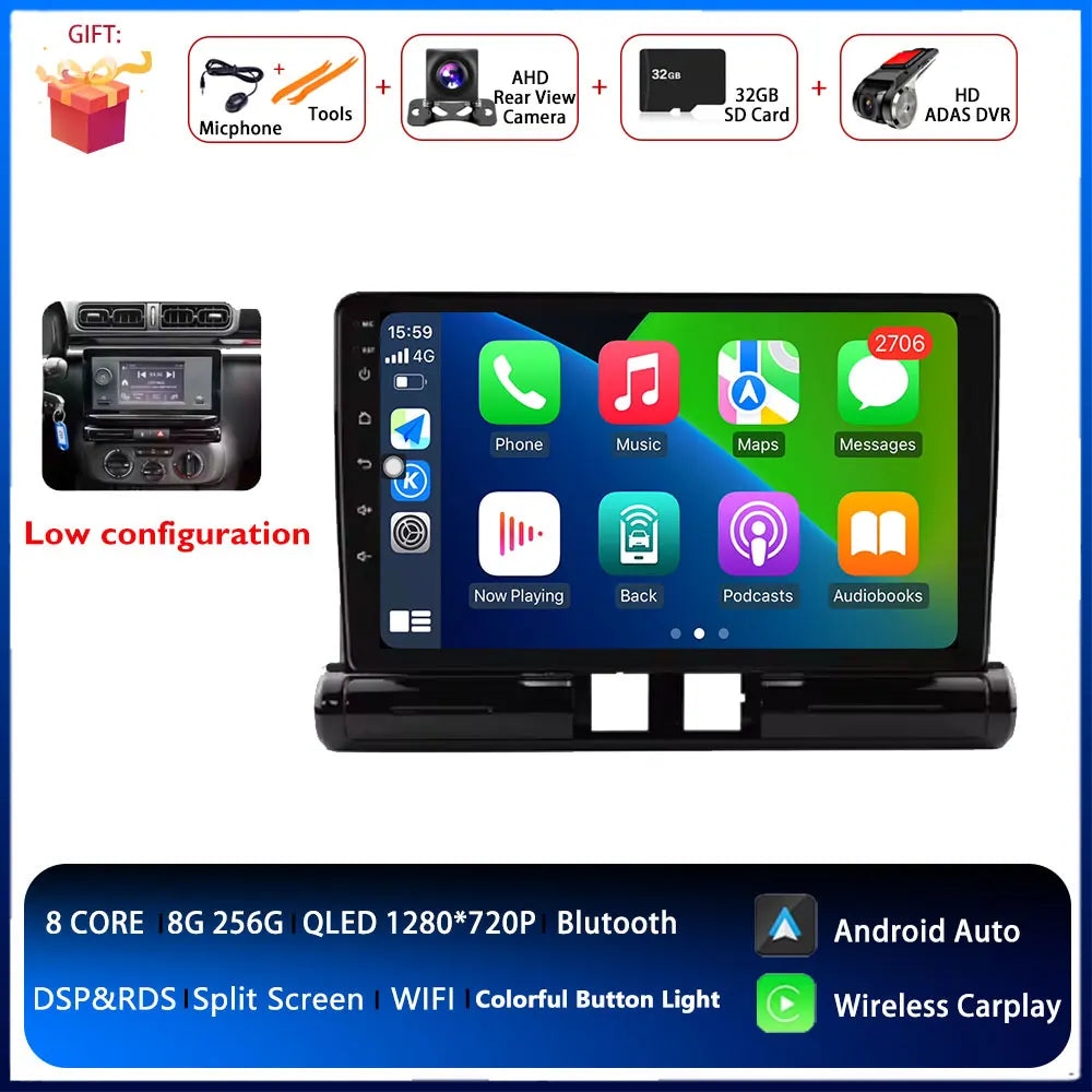 Android Auto radio de coche para Citroen C3/C3 aircross 2017-2023 C4/C4 Aircross reproductor multimedia 4G Autoradio GPS estéreo Carplay