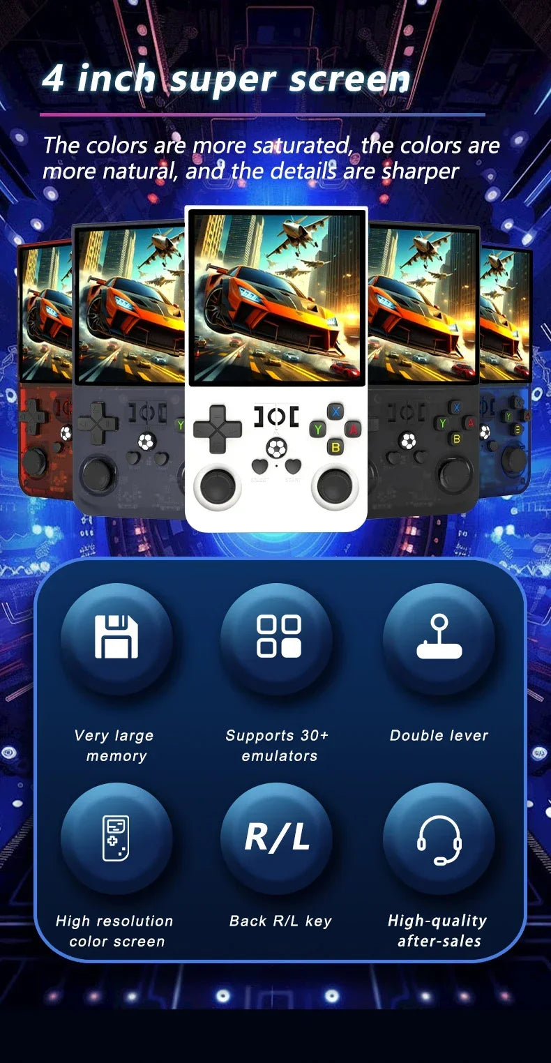 Consola R36 Max, reproductores de juegos portátiles, pantalla IPS de 4 pulgadas, consola de código abierto, reproductor de vídeo de bolsillo Retro, 64G/128G, más de hasta 22000 juegos