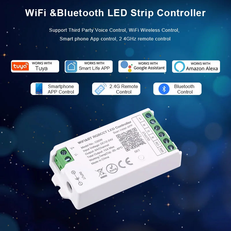 Tuya WiFi LED controlador Alexa Google Home Control de voz RGB RGBW CCT tira de LED controlador inteligente aplicación BT RF remoto 2,4G DC12V-24V