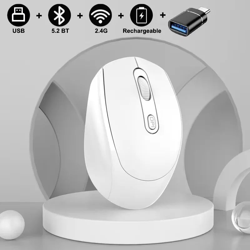 Ratón inalámbrico recargable compatible con Bluetooth, ratón óptico de 2,4G con USB RGB de 1600DPI para ordenador, portátil, PC, silencioso