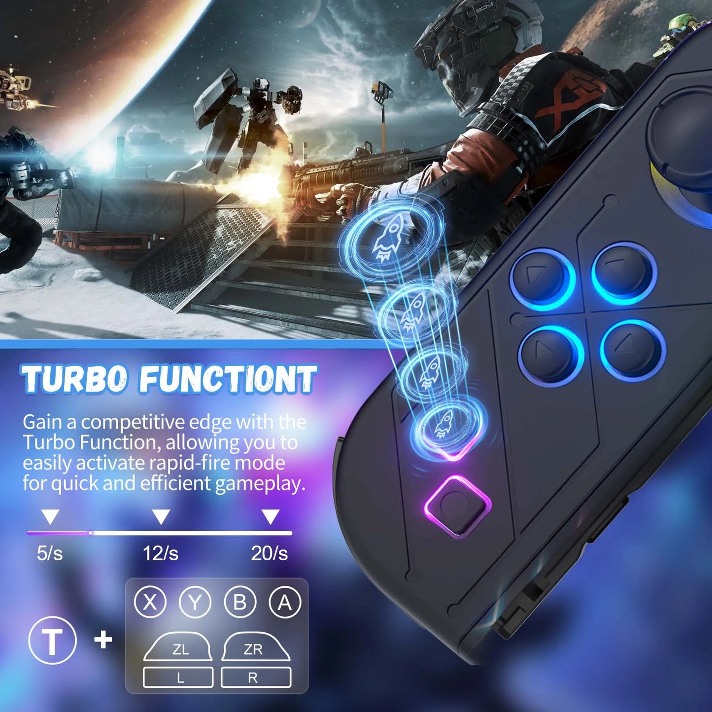 Controlador de mando Joy Pad para Nintendo Switch/Led Lite/Pc Joystick inalámbrico Rgb Grip soporte despertador y función Turbo 6 ejes