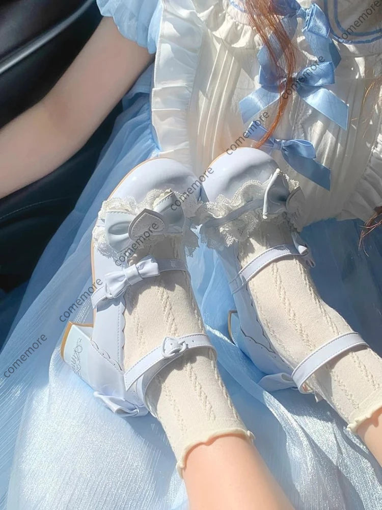 Zapatos Mary Jane adorables y dulces para mujer, zapatos de cuero pequeños de tacón bajo con lazo estilo clásico, zapatos de princesa elegantes de verano para mujer