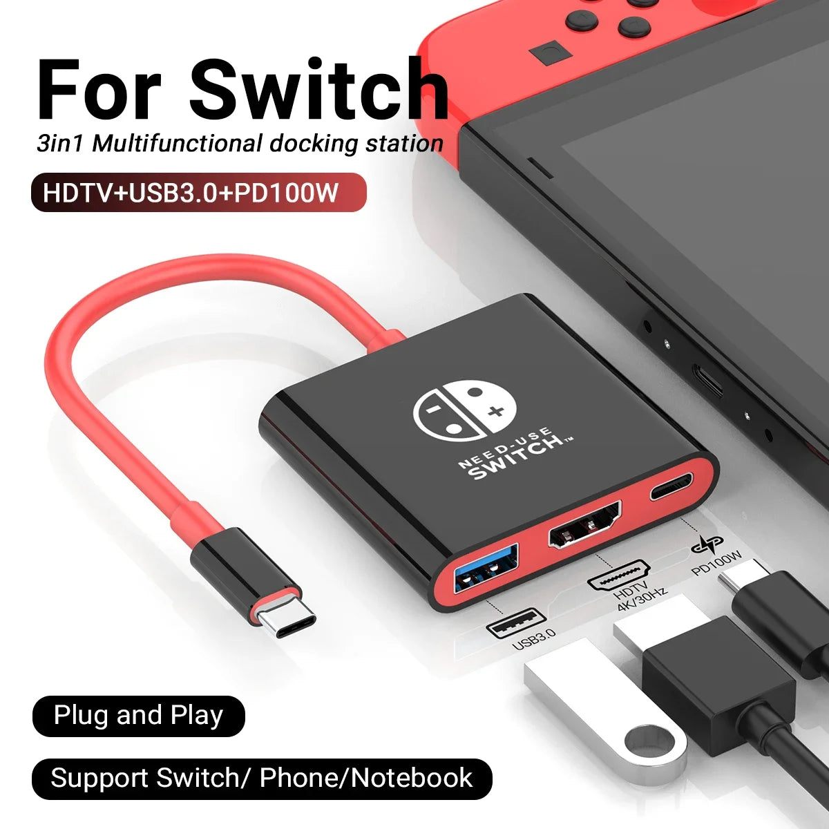 Estación de acoplamiento portátil Nintendo Switch TIPO C Hub con HDMI USB 3 0 Perfecto para viajes Juegos Diseño compacto Fácil configuración