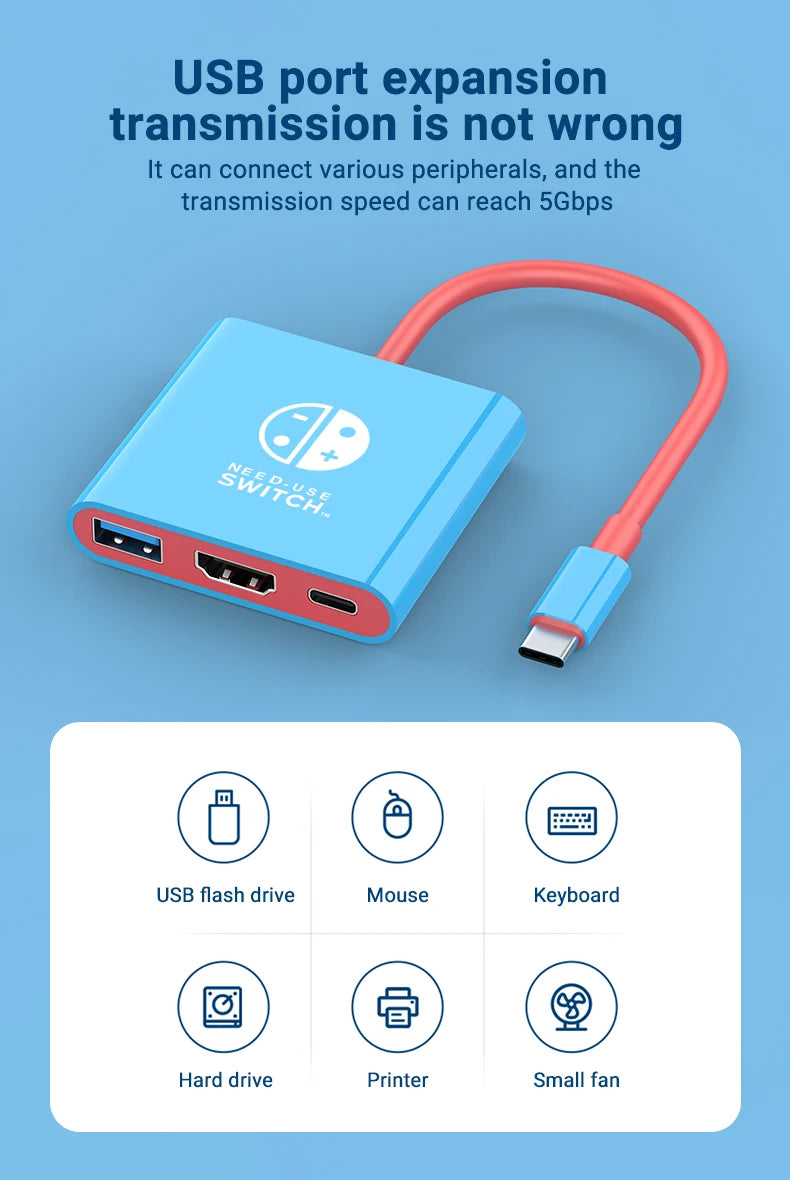 Estación de acoplamiento para juegos portátil Hub TYPE-C con HDMI y USB 3.0 Perfecto para viajes y juegos