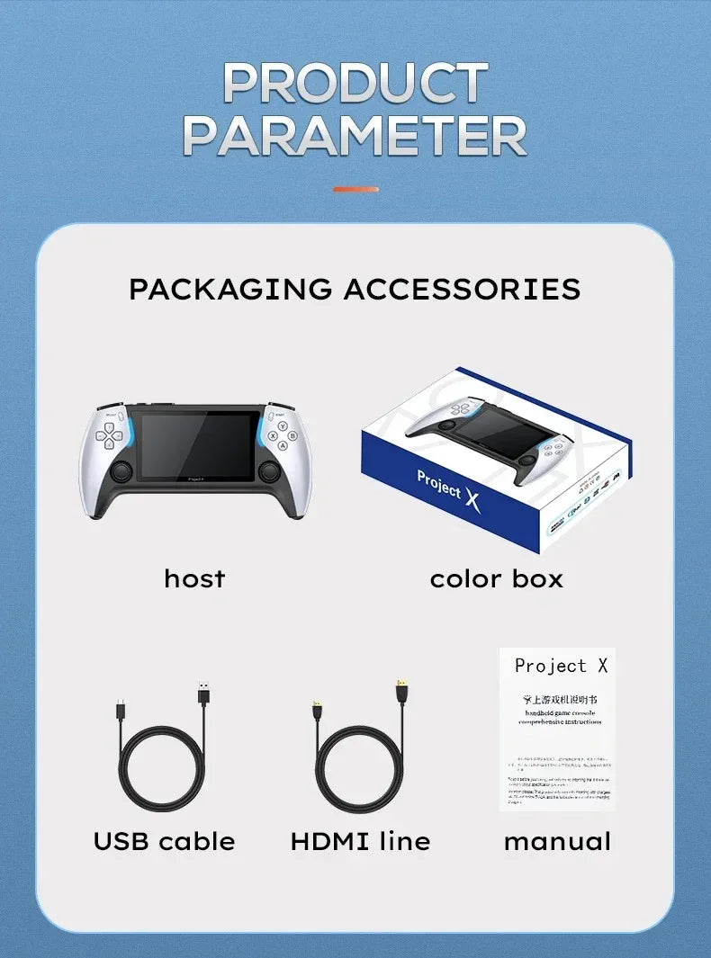 Consola de videojuegos portátil Project X de bolsillo Pantalla IPS de 4,3 pulgadas compatible con PS1 Retro Gaming Altavoz dual Estéreo