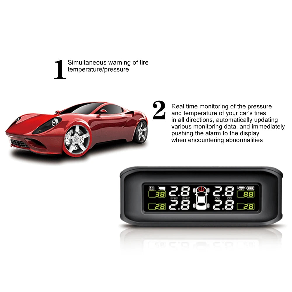 Sistema de monitoreo de presión de neumáticos con pantalla Digital de seguridad para coche, sistema de alarma de presión de neumáticos inalámbrico TPMS con energía Solar