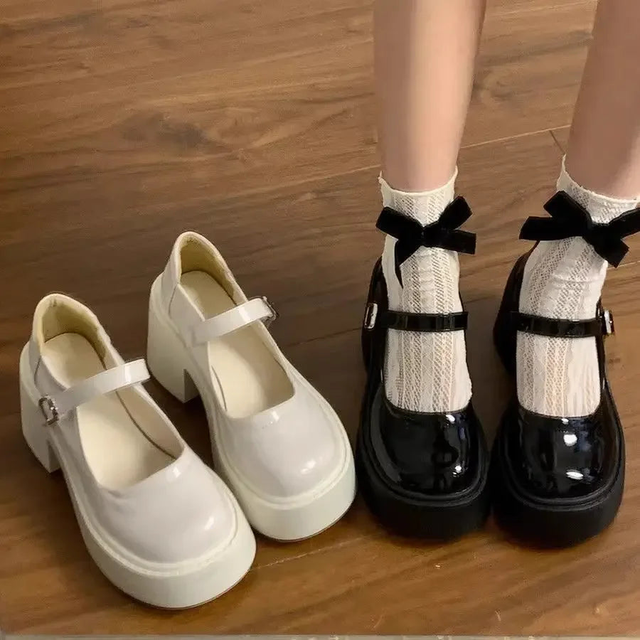 Botines gruesos negros con plataforma para mujer, zapatos Mary Jane cortos, elegantes con tacones medios, botines Lolita para mujer, botas Y2k en oferta
