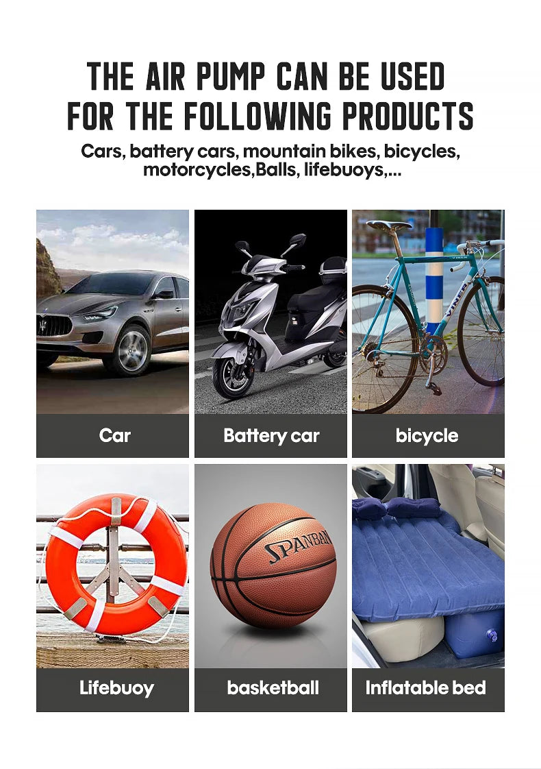 Bomba de compresor de neumáticos de aire portátil para coche, lámpara de luz LED Digital, Inflador de neumáticos, bomba de compresión, compresor para motocicleta