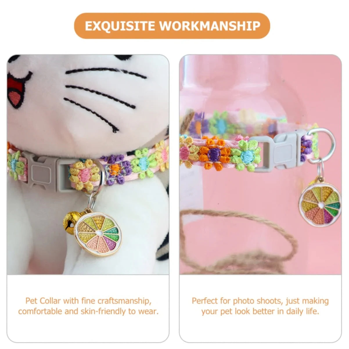 Collar para mascotas con campana, huella de dibujos animados, colorido perro, cachorro, gatito, Collar de anillo de campana de seguridad ajustable, accesorios para mascotas