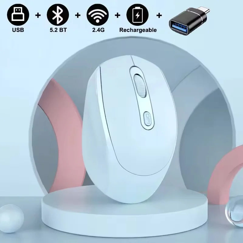 Ratón inalámbrico recargable compatible con Bluetooth, ratón óptico de 2,4G con USB RGB de 1600DPI para ordenador, portátil, PC, silencioso