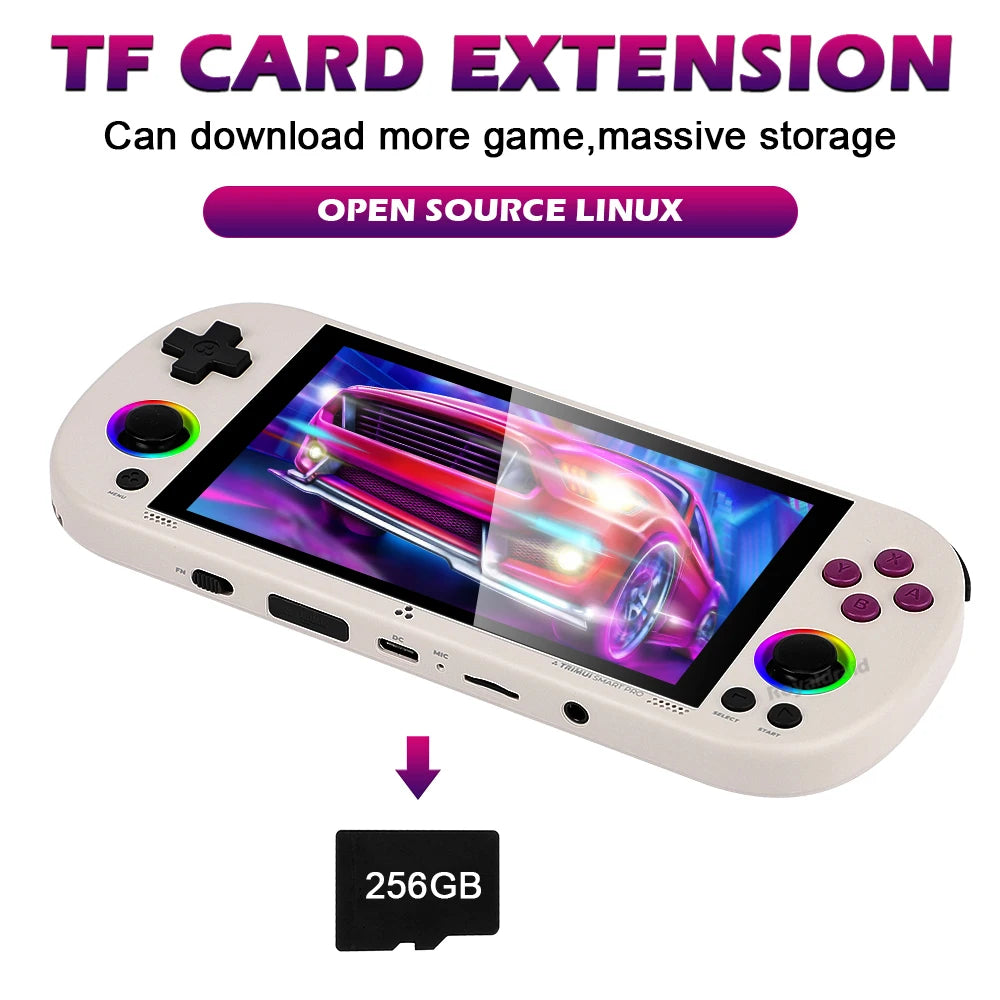 Consola de juegos portátil Trimui Smart Pro, 128G, 256G, pantalla IPS de 4,96 pulgadas, sistema Linux, Joystick, iluminación RGB, reproductor de videojuegos Retro, nuevo