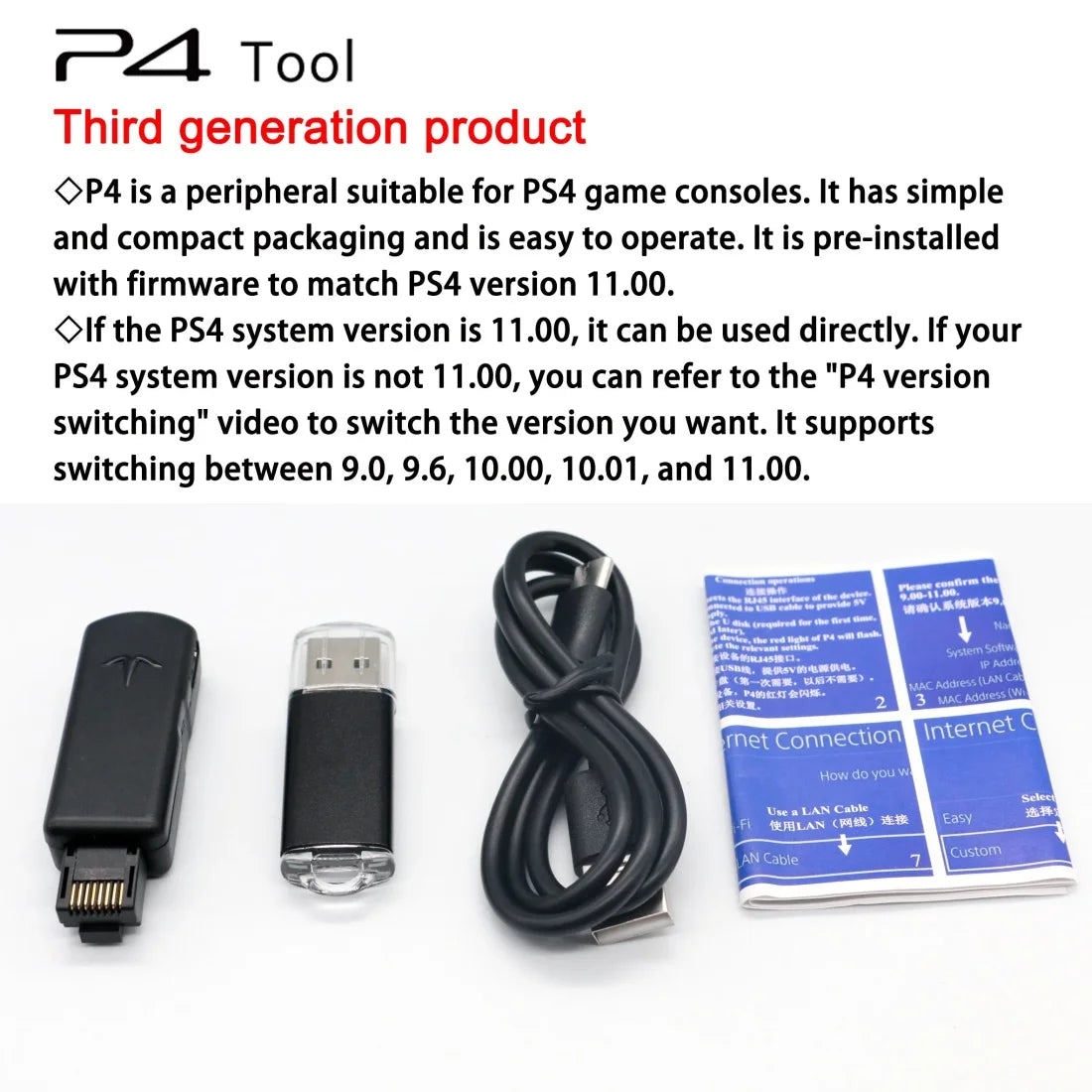 Juego de herramientas JB de una tecla, Dongle USB con Cable Ethernet tipo C, adaptador USB JB para sistema PS4/PS4 Pro/PS4 Slim FW 9,0-11,0