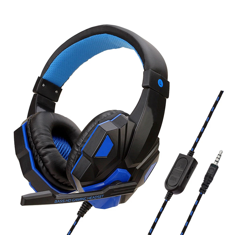 Auriculares para juegos con cable de 3,5 mm y micrófono 120 ° Auriculares estéreo ajustables para jugadores de PC, bajos, para PS4, PS5, Xbox, Smartphone y portátil