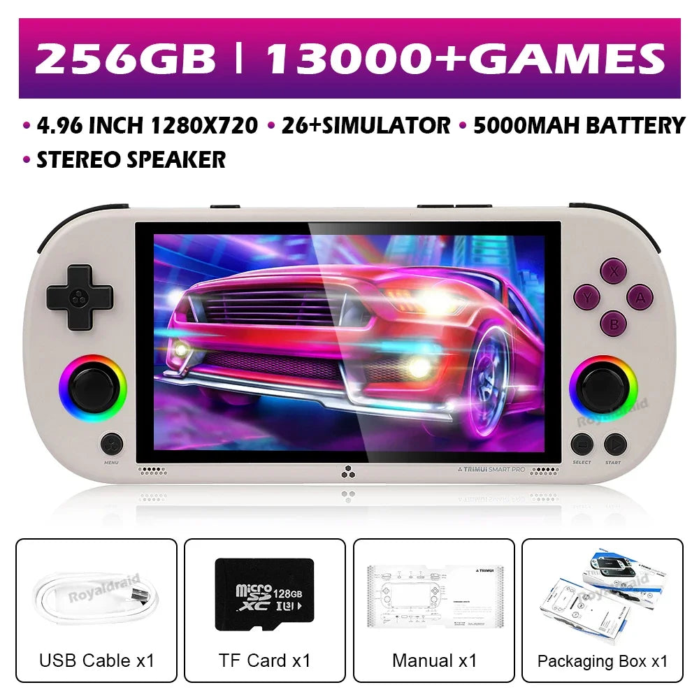 Consola de juegos portátil Trimui Smart Pro, 128G, 256G, pantalla IPS de 4,96 pulgadas, sistema Linux, Joystick, iluminación RGB, reproductor de videojuegos Retro, nuevo