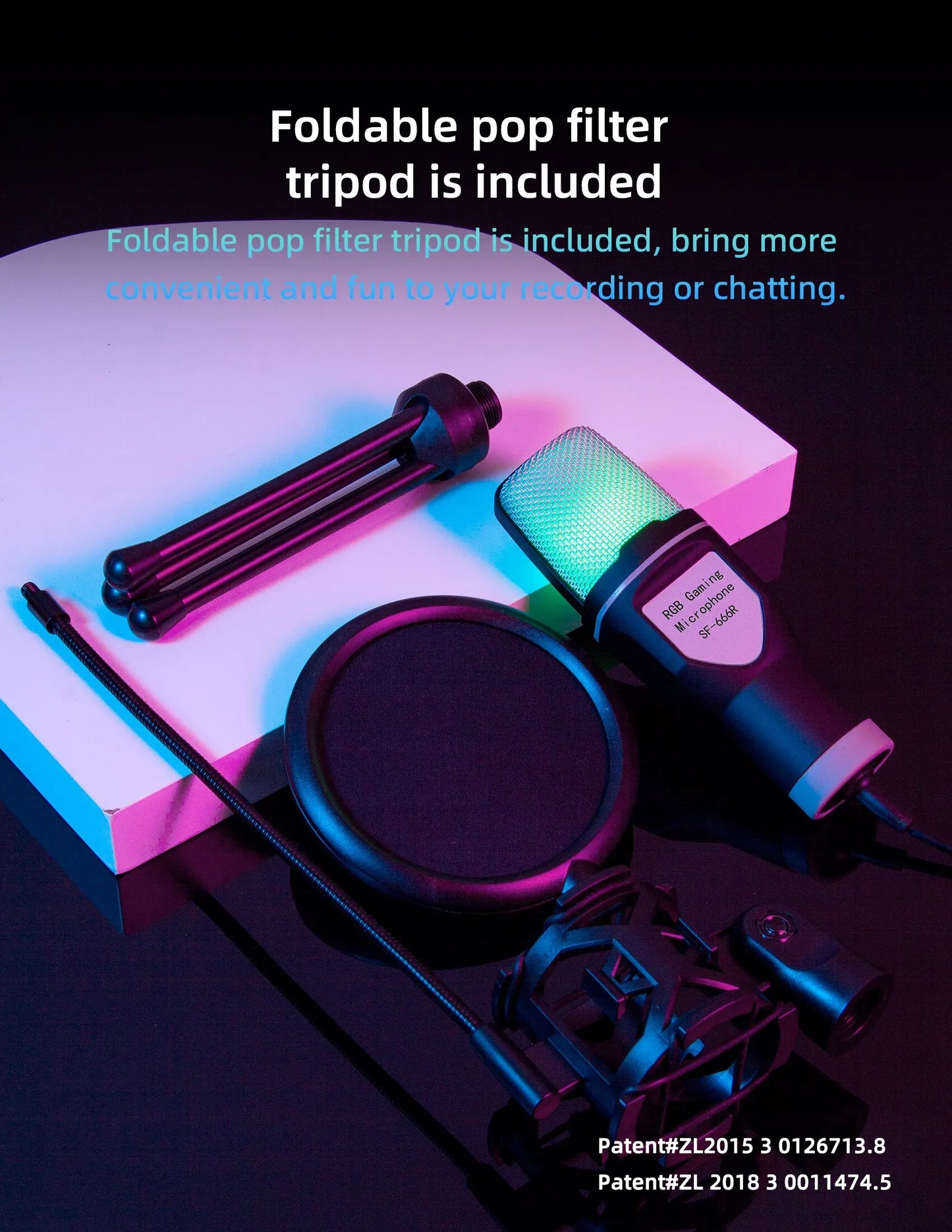 Micrófono USB portátil, micrófono RGB, condensador, micrófono para juegos con cable para estudio de grabación de Podcast, Streaming, portátil y de escritorio