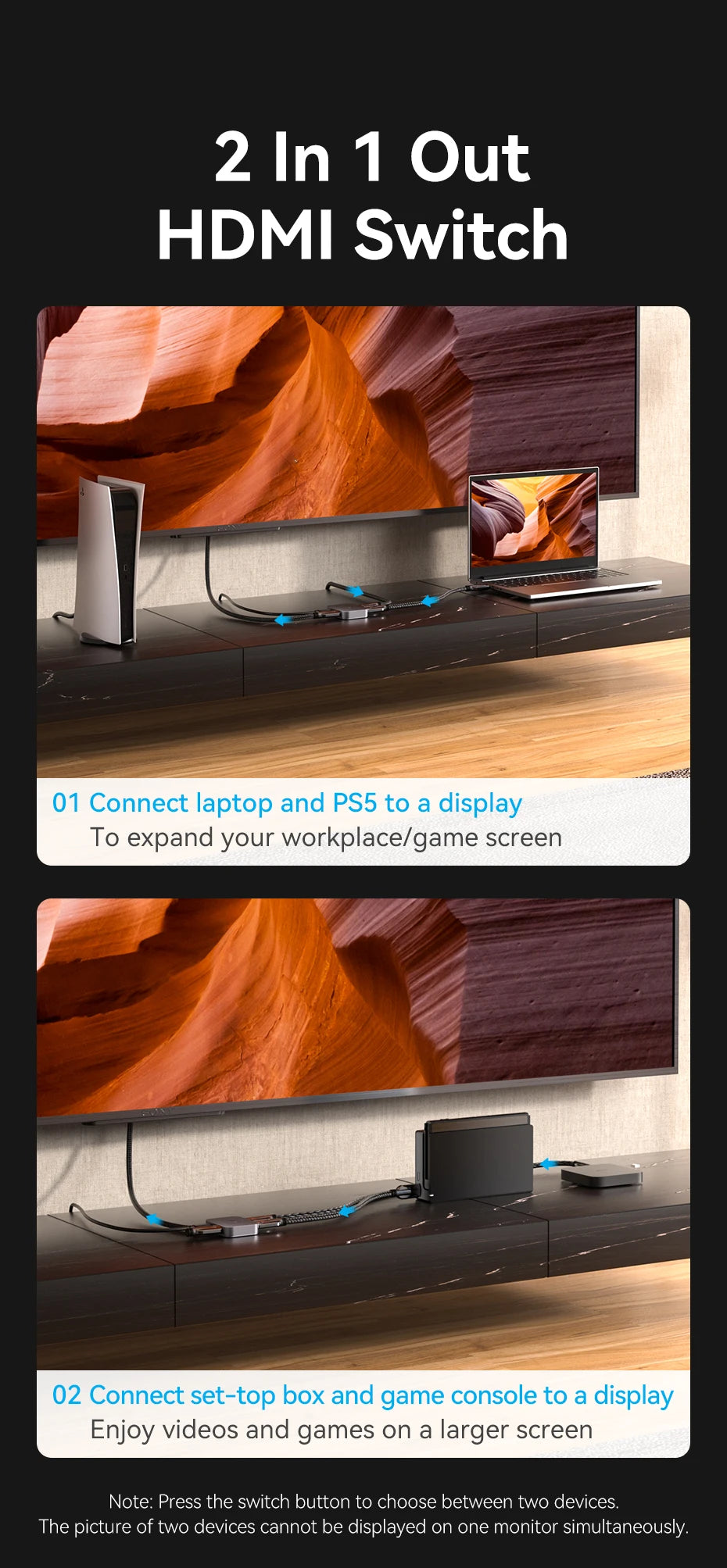 Vention HDMI 2,1 divisor 8K 60Hz 4K120Hz bidireccional 2 en 1 salida para TV Xiaomi Xbox PS4 5 Monitor compatible con HDMI conmutador HDMI