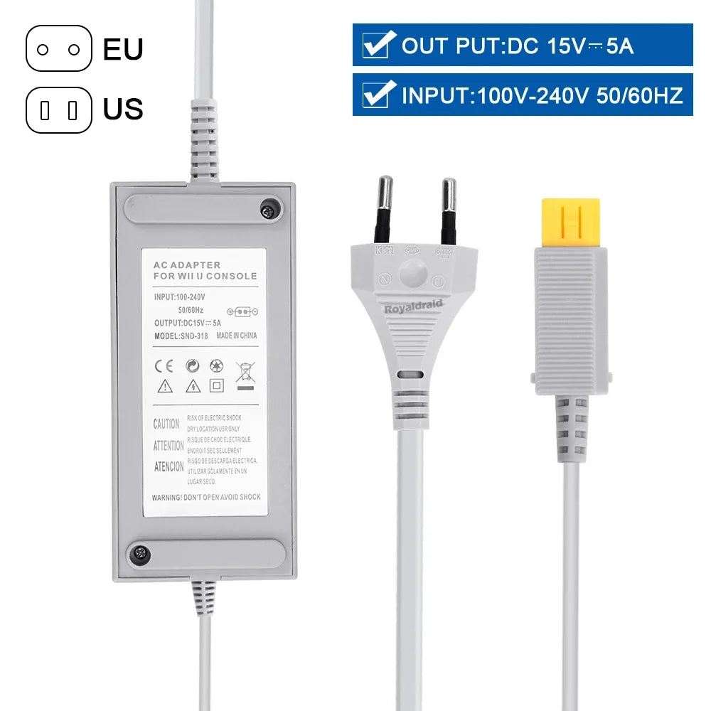 Nuevo para Nintendo Wii U WiiU juego Consol adaptador 100-240V 15V 5A fuente de alimentación de pared para el hogar adaptador de cargador de CA enchufe UE EE. UU. de alta calidad