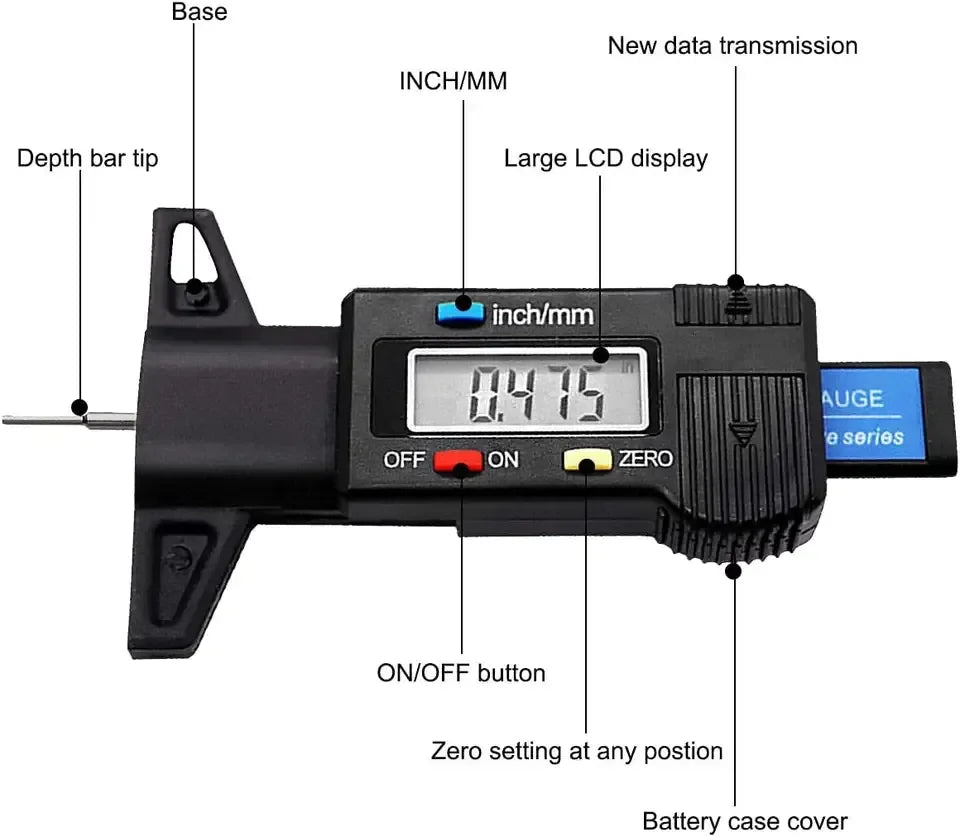 Calibrador de profundidad Digital, medidor de profundidad de la banda de rodadura, LCD, medidor de banda de rodadura de neumáticos para neumáticos de coche, herramienta de medición de 0-25mm, herramientas de reparación de