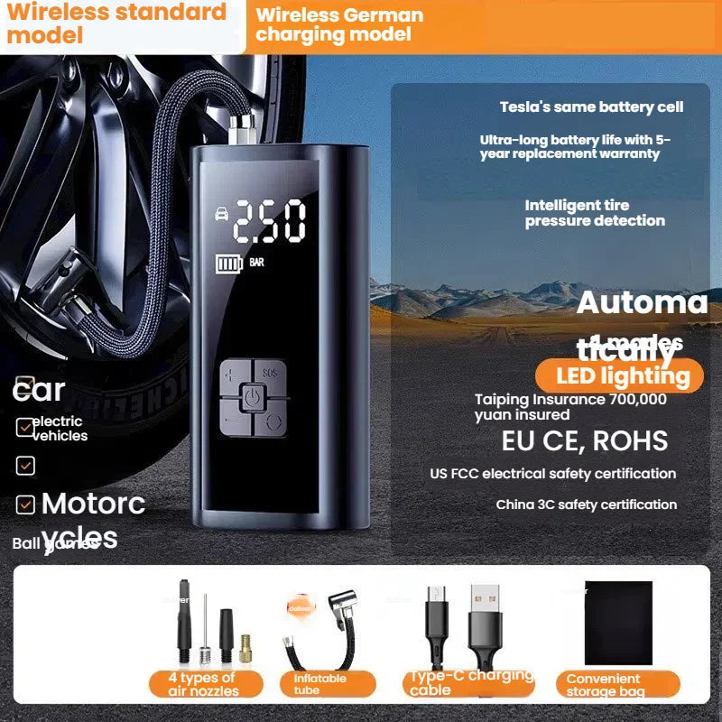 Compresor de aire montado en el coche, inflador de neumáticos de coche con pantalla digital, bomba de neumáticos portátil de 12V, reparación inteligente de neumáticos y inflado