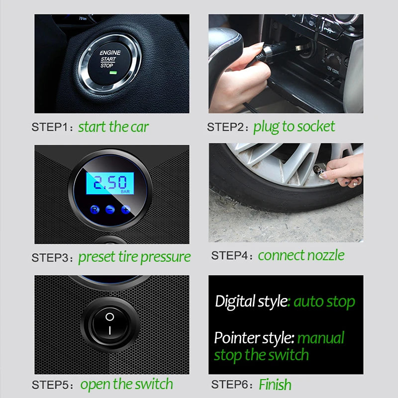 Inflador de neumáticos Digital DC 12 voltios bomba de compresor de aire portátil para coche 150 PSI compresor de aire para coche motocicletas bicicletas