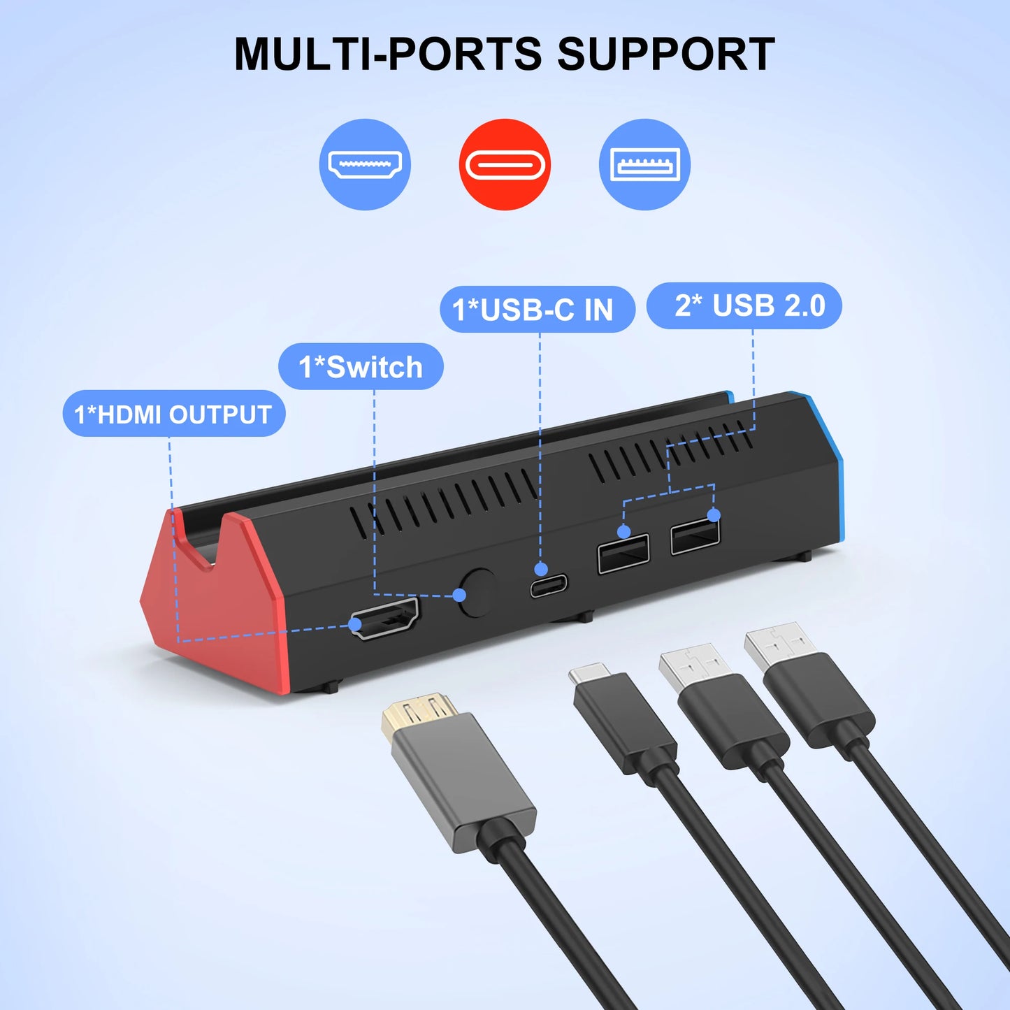 Base de estación de carga portátil con adaptador HDMI 4K/USB 2.0/puerto tipo C para Nintendo Switch OLED Dock