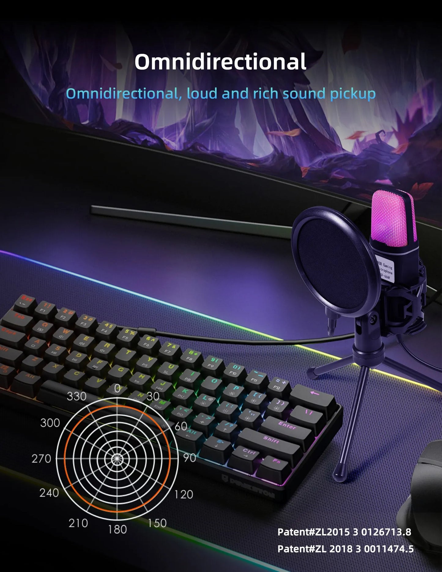 Micrófono USB portátil, micrófono RGB, condensador, micrófono para juegos con cable para estudio de grabación de Podcast, Streaming, portátil y de escritorio