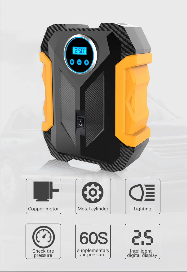 Bomba de compresor de neumáticos de aire portátil para coche, lámpara de luz LED Digital, Inflador de neumáticos, bomba de compresión, compresor para motocicleta