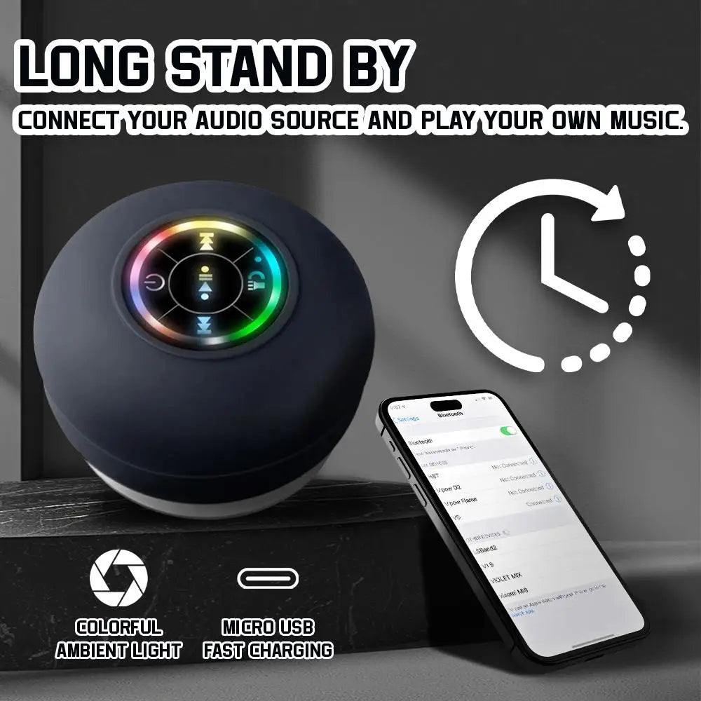 Altavoz Bluetooth resistente al agua con luces LED coloridas, fuerte ventosa y soporte para teléfono, mini altavoz portátil para exteriores/espectáculos