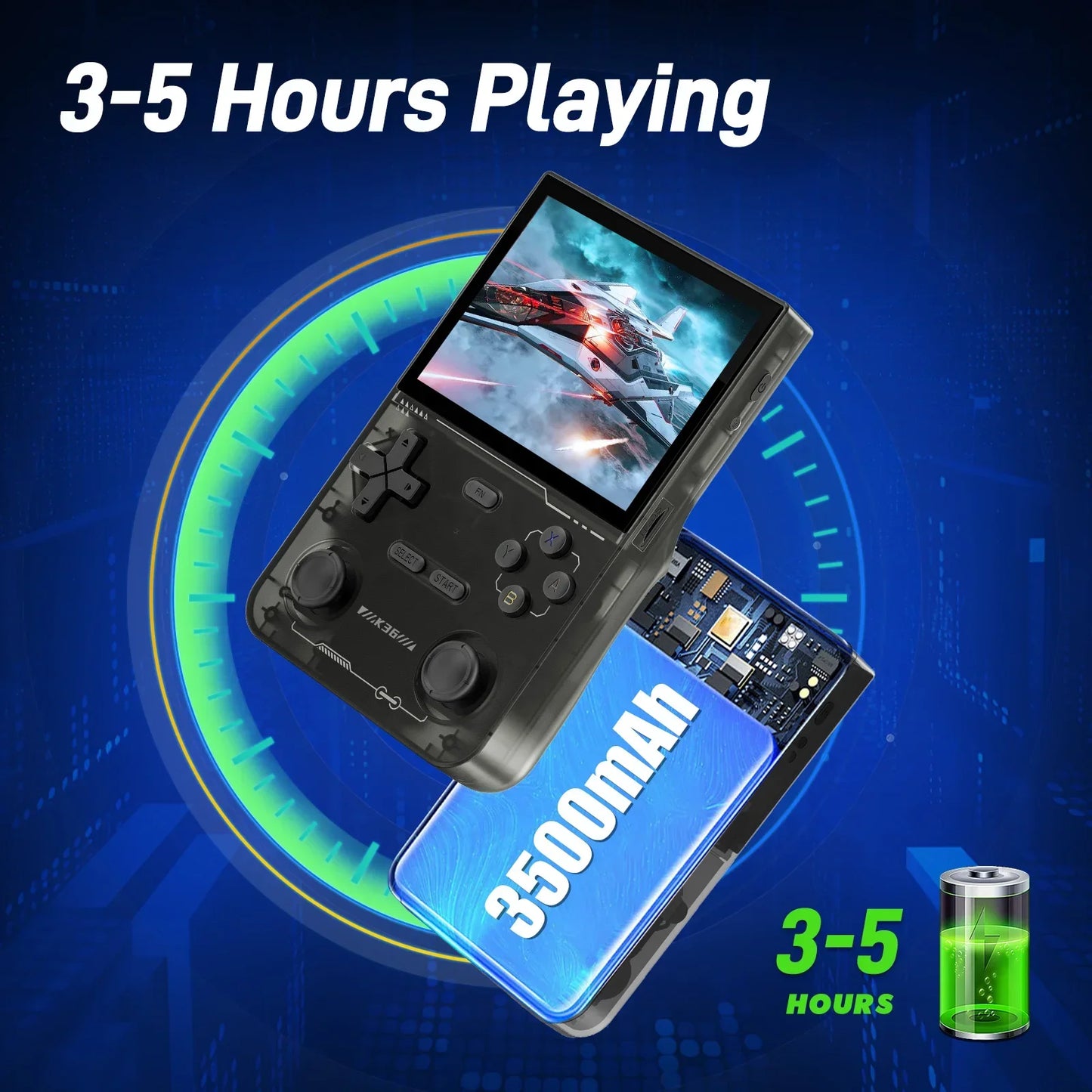 Consola de juegos portátil GAMINJA K36 con pantalla IPS de 3,5 pulgadas, memoria de 64GB, juegos clásicos, consola de juegos portátil de código abierto