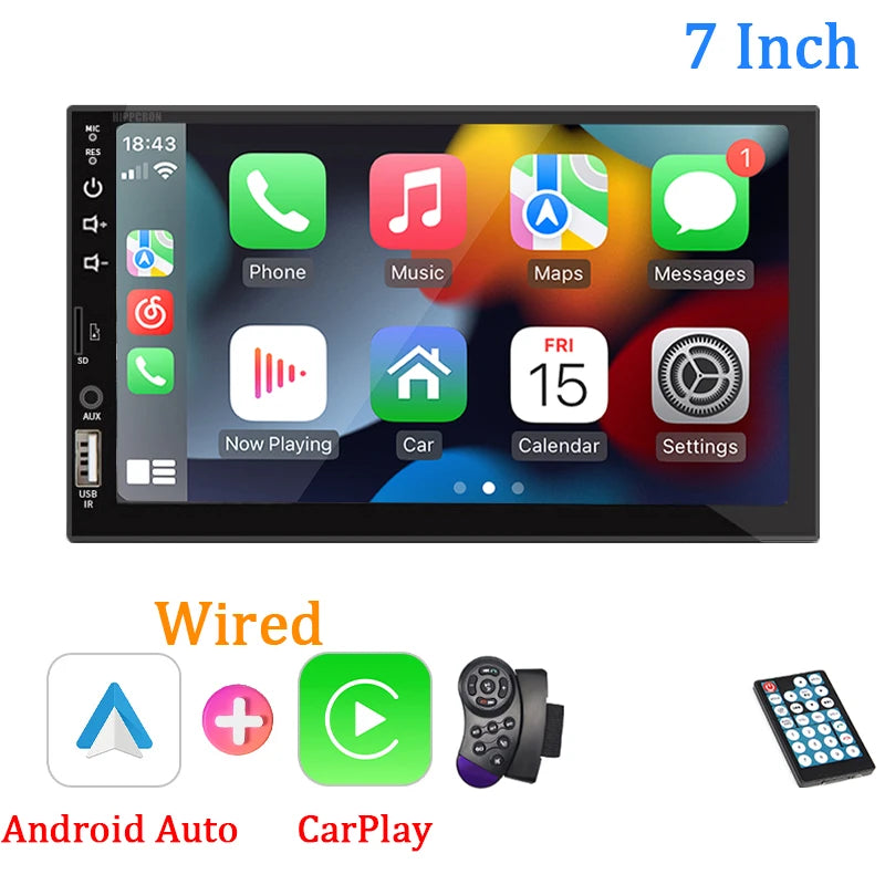Radio de coche de 7 pulgadas, 1 Din, Carplay, Android, reproductor Multimedia para coche, pantalla táctil HD, entrada FM AUX, Bluetooth MirrorLink, Autoradio Universal