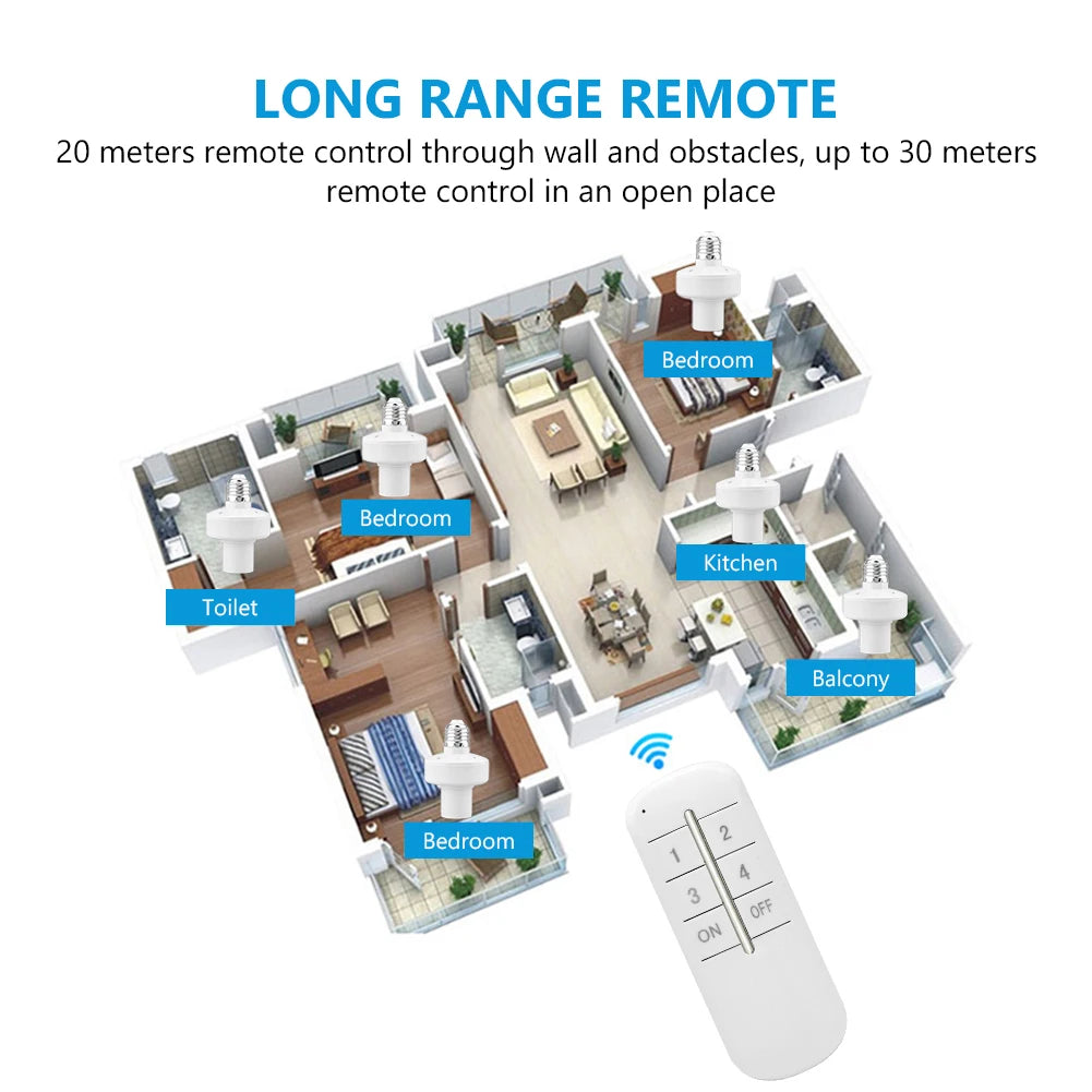 Control remoto inalámbrico E27 portalámparas portalámparas 20M de alcance para bombillas LED portalámparas Kit de interruptor de luz inalámbrico AC180-250V