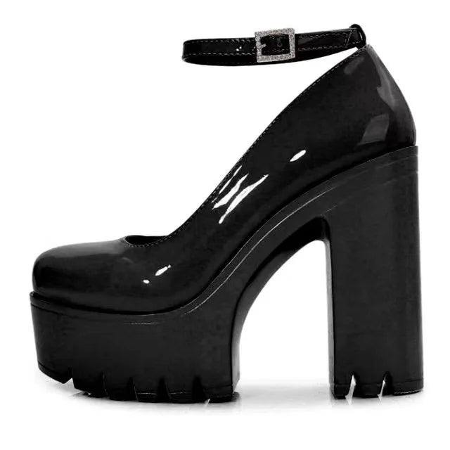 Zapatos sexis de suela gruesa para mujer, tacones altos de 14CM, hebilla de moda europea americana, tacones de plataforma para mujer, zapatos de novia