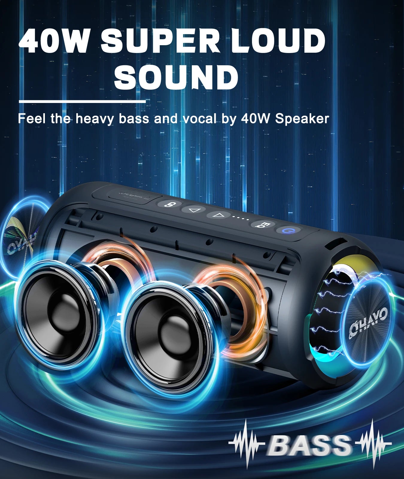 Altavoces Bluetooth Ortizan 40W altavoz inalámbrico portátil para exteriores con graves mejorados 30 horas IP7 altavoz de ducha impermeable Bluetooth 5,3