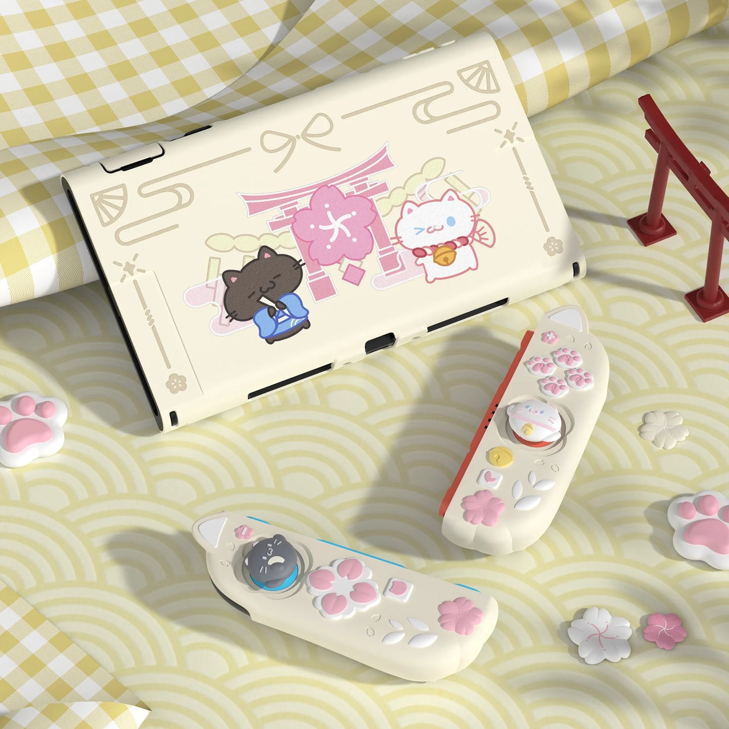 PlayVital Funda acoplable con diseño de gatito y flor de cerezo para Nintendo Switch 2, empuñadura de silicona rosa y carcasa para PC/funda Joycon con pata de oreja de gato