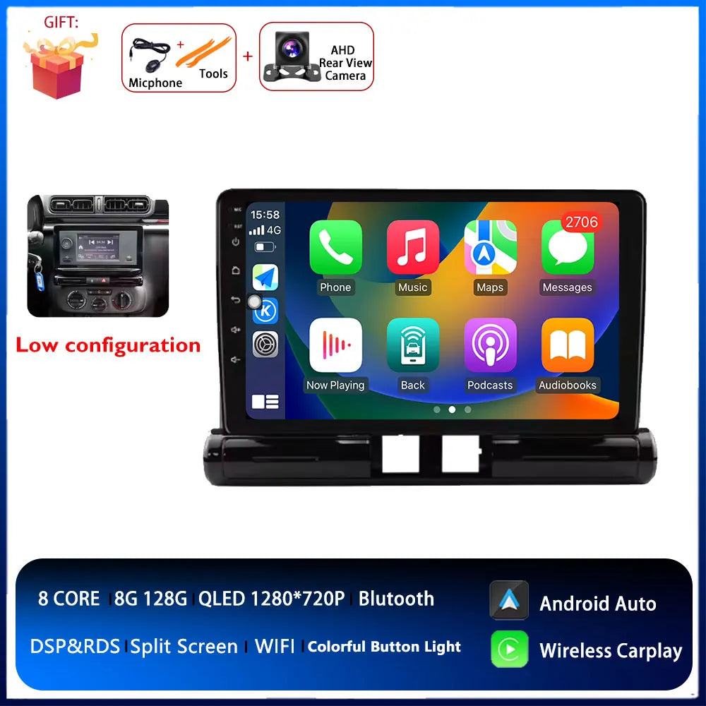 Android Auto radio de coche para Citroen C3/C3 aircross 2017-2023 C4/C4 Aircross reproductor multimedia 4G Autoradio GPS estéreo Carplay