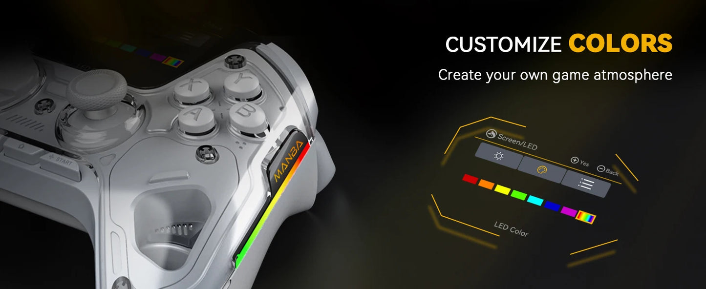 Controlador de juegos inalámbrico con pantalla interactiva para Switch/PC/iOS/Android, palo de efecto Hall, luz RGB de 1800mAh con base de carga