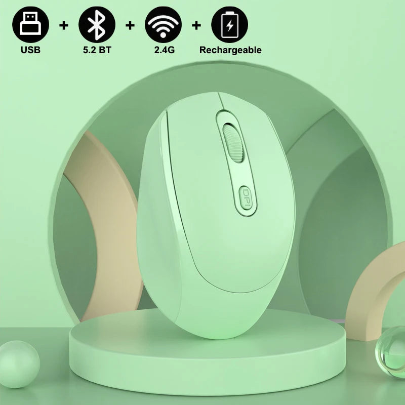 Ratón inalámbrico recargable compatible con Bluetooth, ratón óptico de 2,4G con USB RGB de 1600DPI para ordenador, portátil, PC, silencioso
