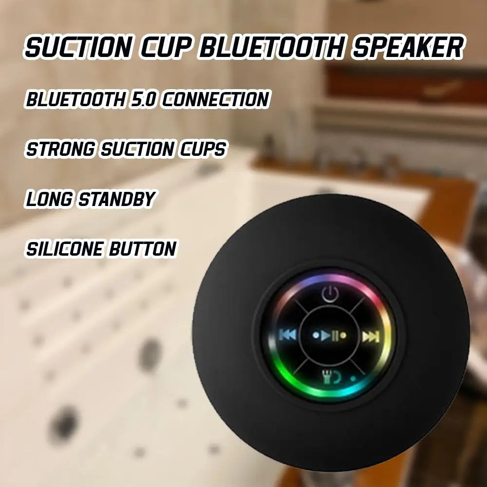 Altavoz Bluetooth resistente al agua con luces LED coloridas, fuerte ventosa y soporte para teléfono, mini altavoz portátil para exteriores/espectáculos