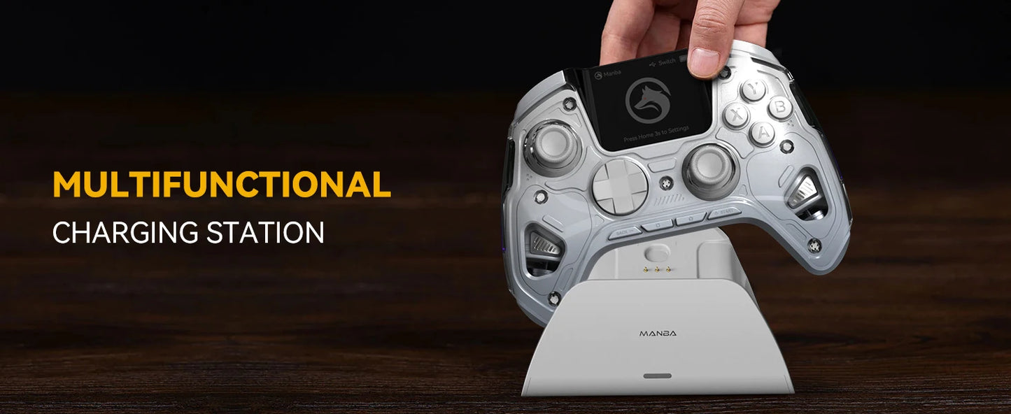 Controlador de juegos inalámbrico con pantalla interactiva para Switch/PC/iOS/Android, palo de efecto Hall, luz RGB de 1800mAh con base de carga