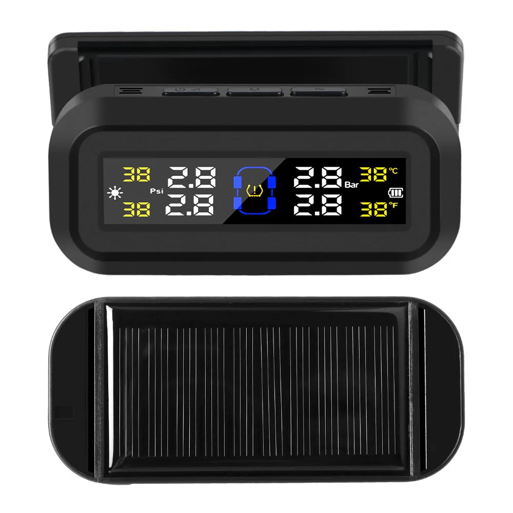 Pantalla LCD Digital, sistema de supervisión de presión de neumáticos, alarma de seguridad automática, Monitor de temperatura de neumáticos alimentado por USB Solar, TPMS para coche