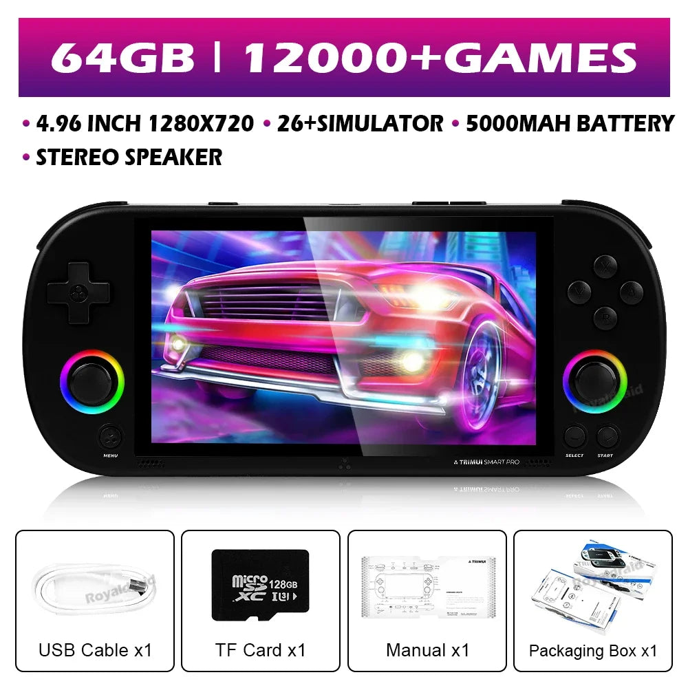 Consola de juegos portátil Trimui Smart Pro, 128G, 256G, pantalla IPS de 4,96 pulgadas, sistema Linux, Joystick, iluminación RGB, reproductor de videojuegos Retro, nuevo