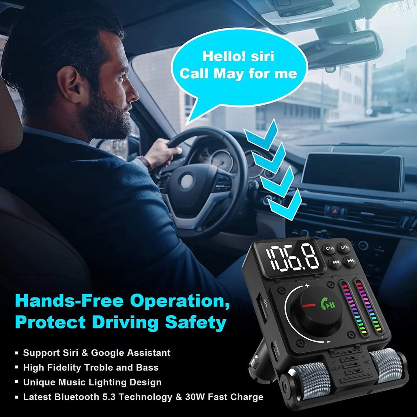 Reproductor de Mp3 radios de coche Bluetooth 5,3 adaptador de coche FM receptor Bluetooth inalámbrico FM bluetooth voiture para coche reproductor de coche LED