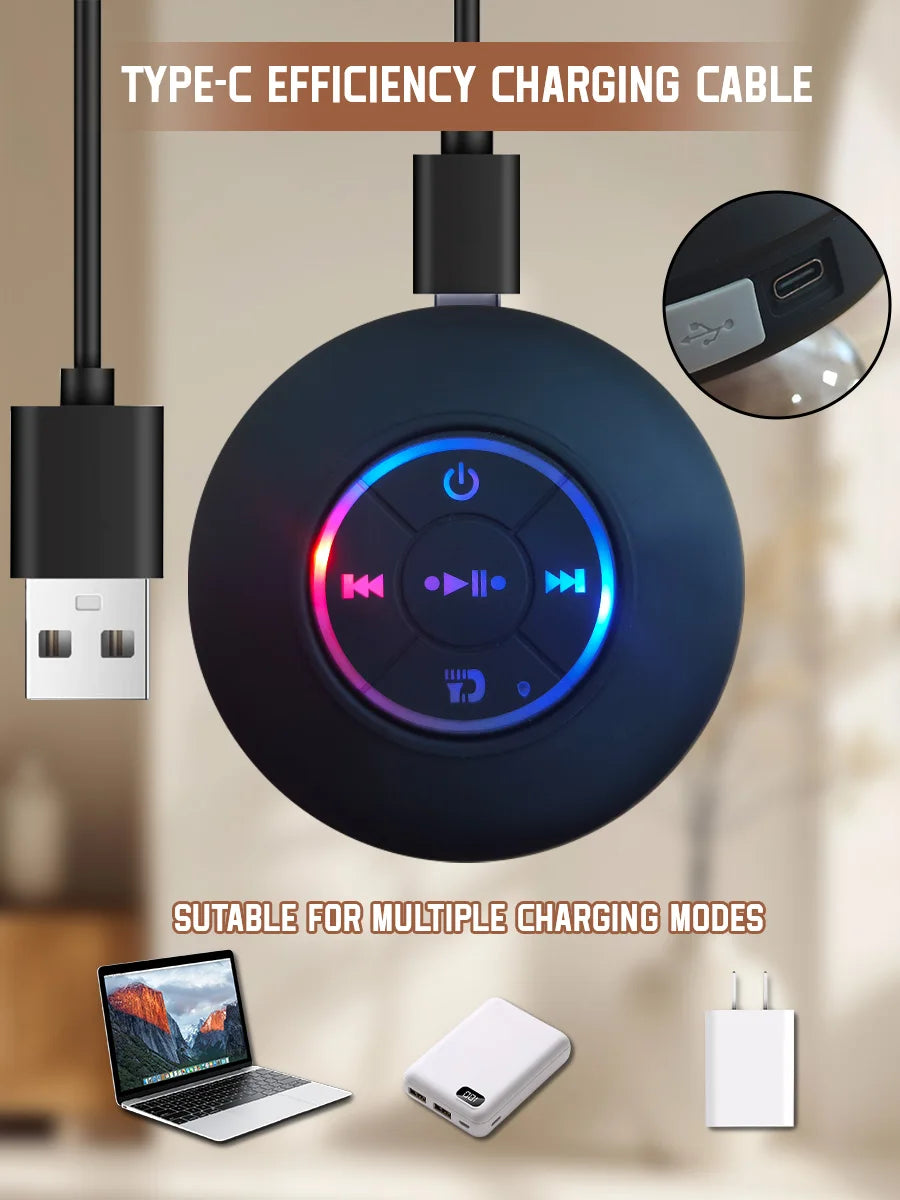 Altavoz Bluetooth resistente al agua con luces LED coloridas, fuerte ventosa y soporte para teléfono, mini altavoz portátil para exteriores/espectáculos