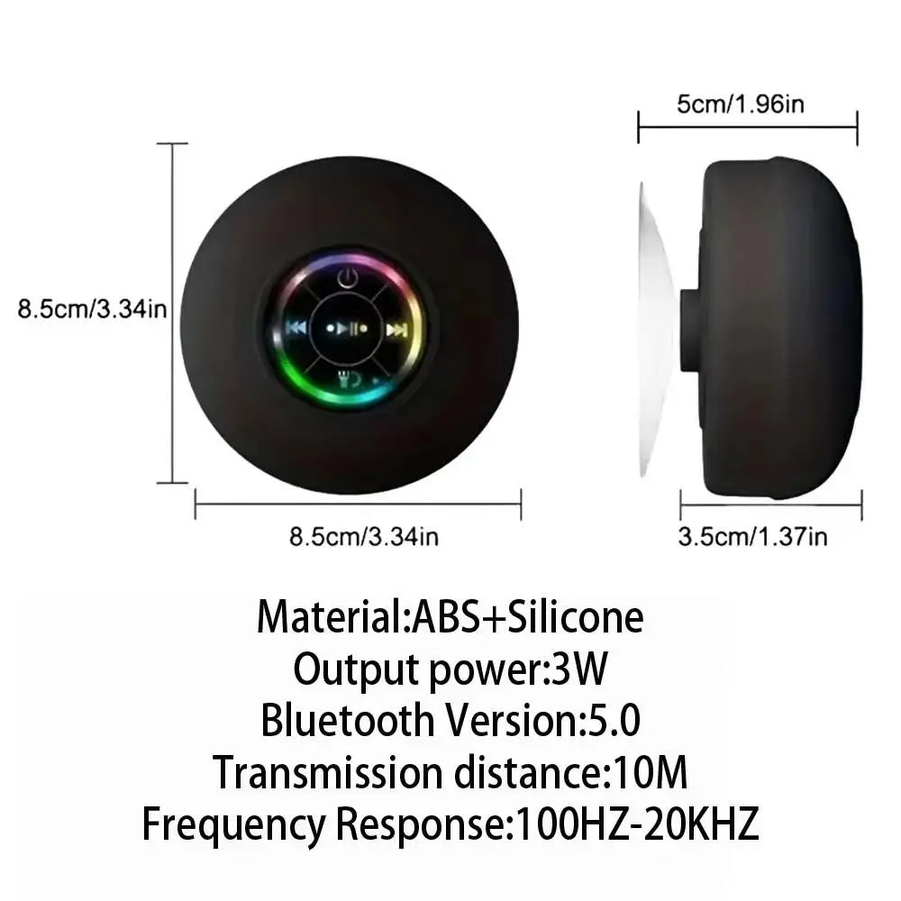 Altavoz Bluetooth resistente al agua con luces LED coloridas, fuerte ventosa y soporte para teléfono, mini altavoz portátil para exteriores/espectáculos