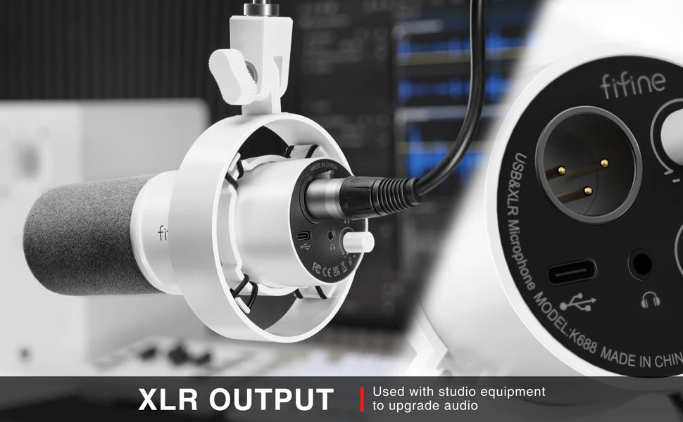 FIFINE-micrófono dinámico XLR de grabación, dispositivo con monitoreo en tiempo Real, transmisión USB, con perilla de ganancia/silencio táctil, para PC y Mixer-K688