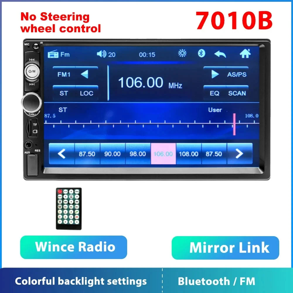 Podofo 2 din Radio de coche 7 "HD Autoradio reproductor Multimedia 2DIN pantalla táctil Auto audio estéreo de coche MP5 Bluetooth USB TF FM cámara