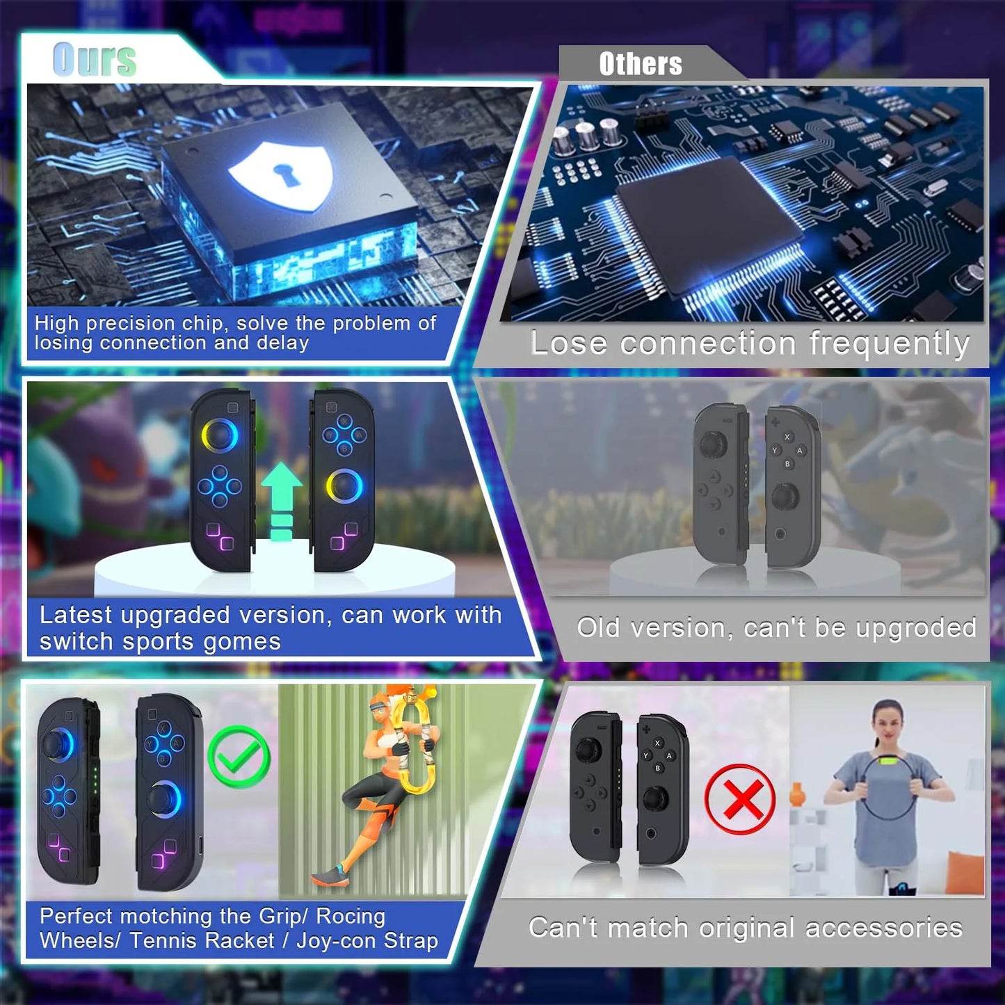 Controlador de mando Joy Pad para Nintendo Switch/Led Lite/Pc Joystick inalámbrico Rgb Grip soporte despertador y función Turbo 6 ejes